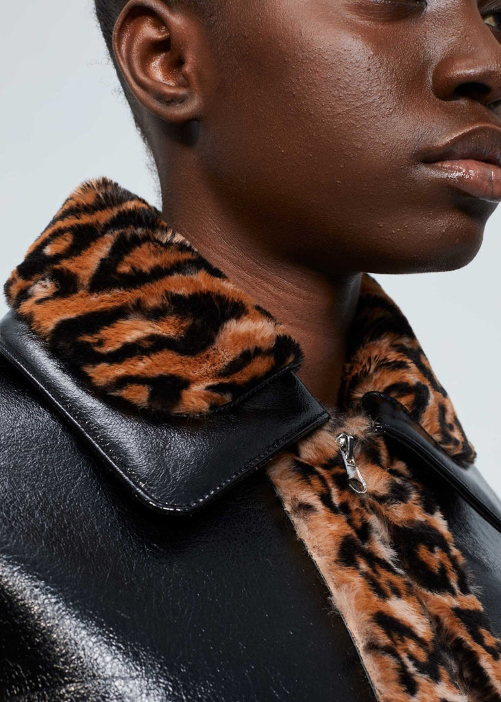 Bomber Jacket with Leopard Faux Fur Collar Georges Rech Paris