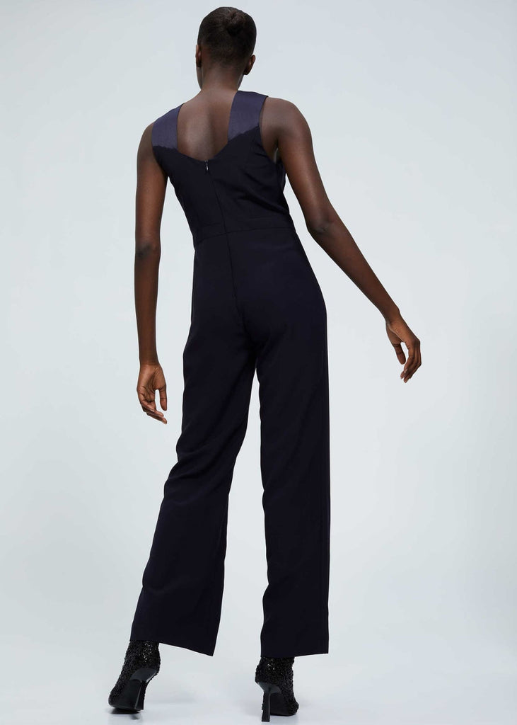 Combinaison pantalon satinée à col fleur