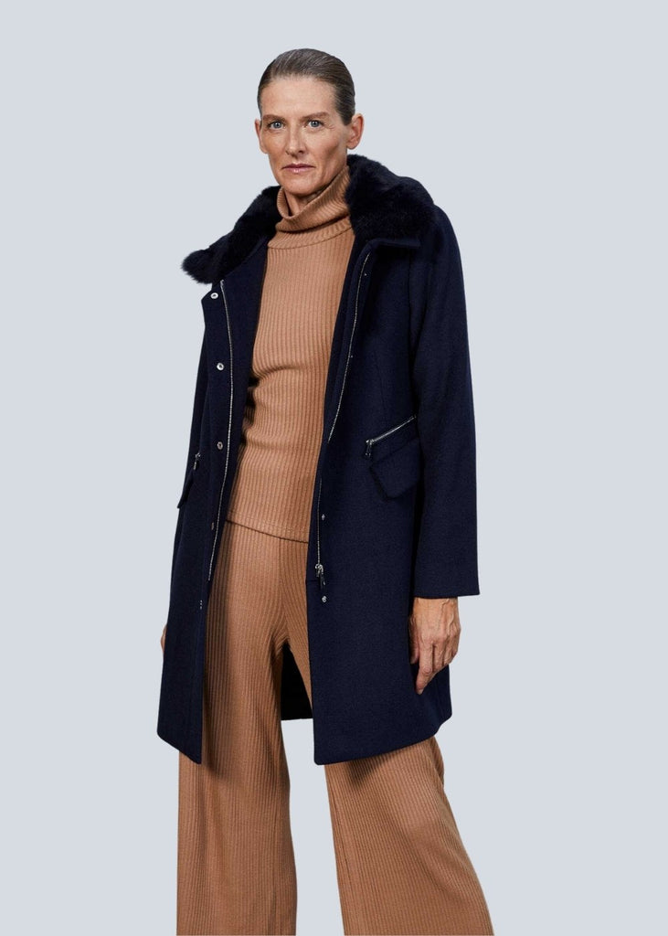 Manteau zipé avec col en fourrure marine - MARINE