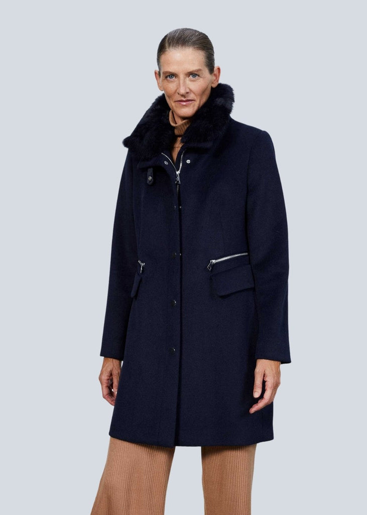 Manteau zipé avec col en fourrure marine - MARINE