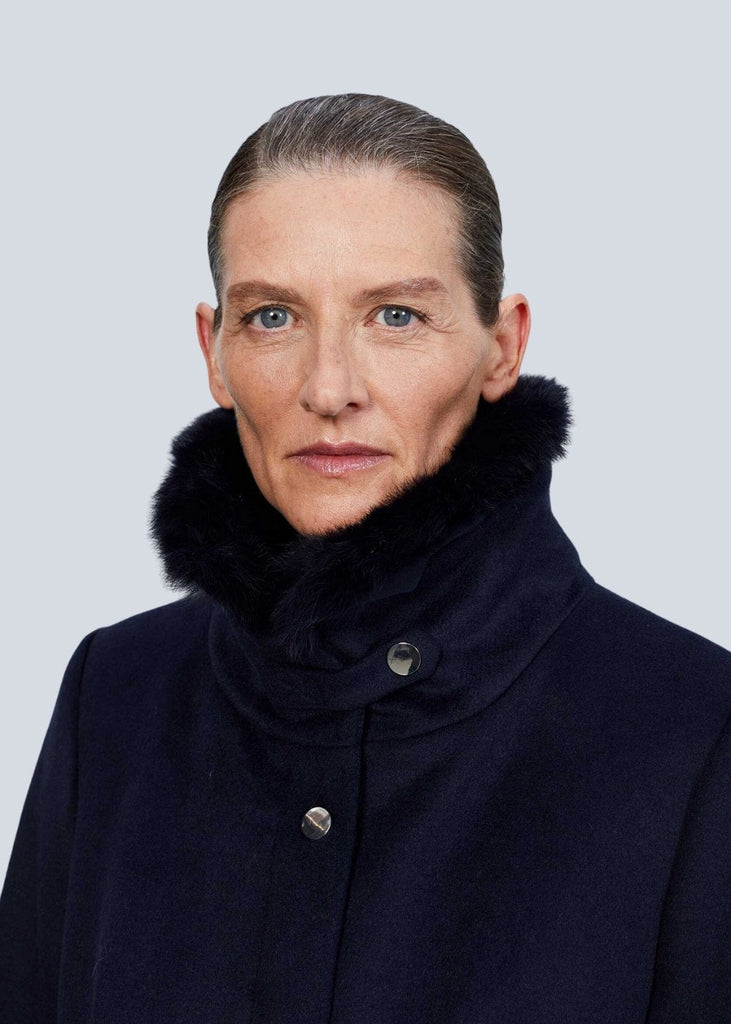 Manteau zipé avec col en fourrure marine - MARINE