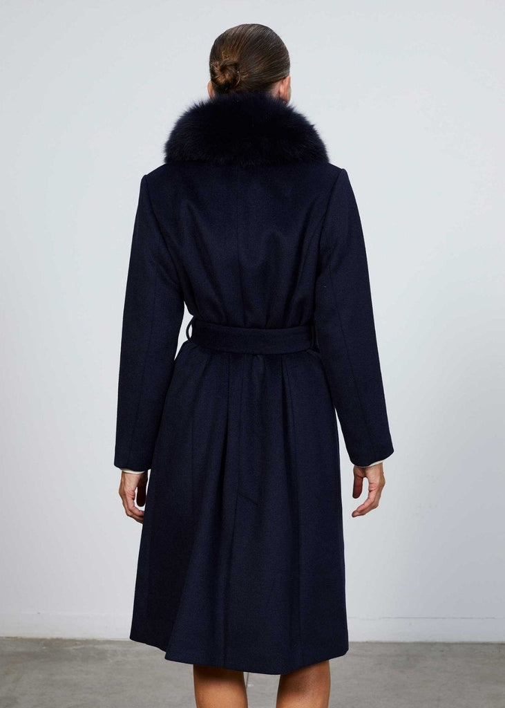 Manteau croisé avec col fourrure marine - MARINE