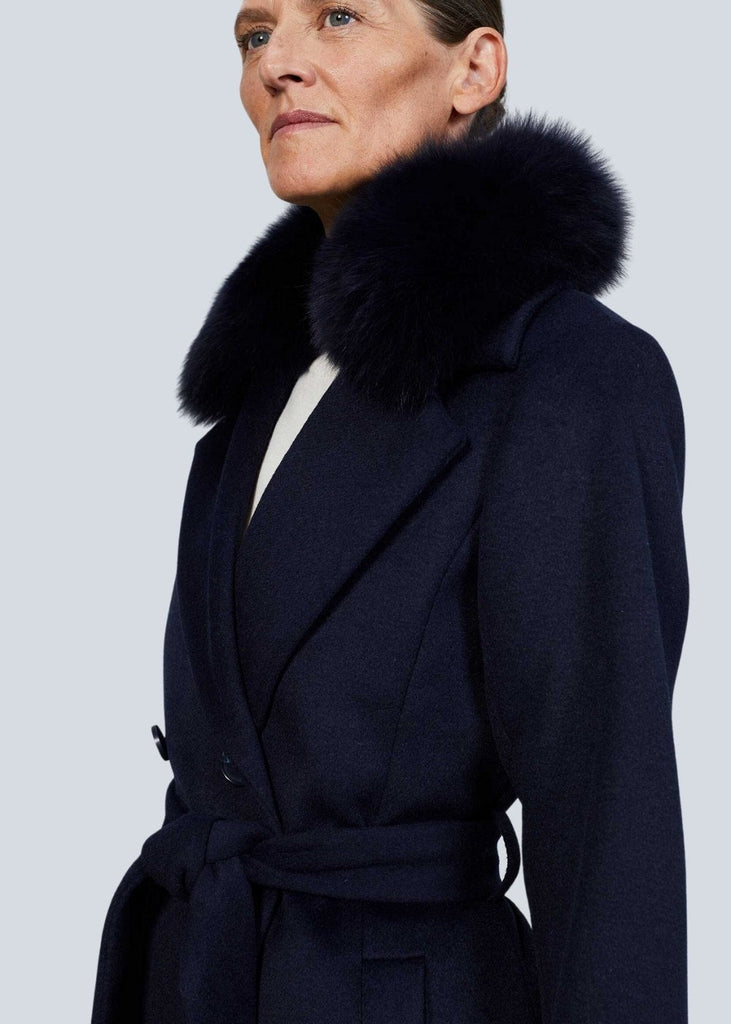 Manteau croisé avec col fourrure marine - MARINE