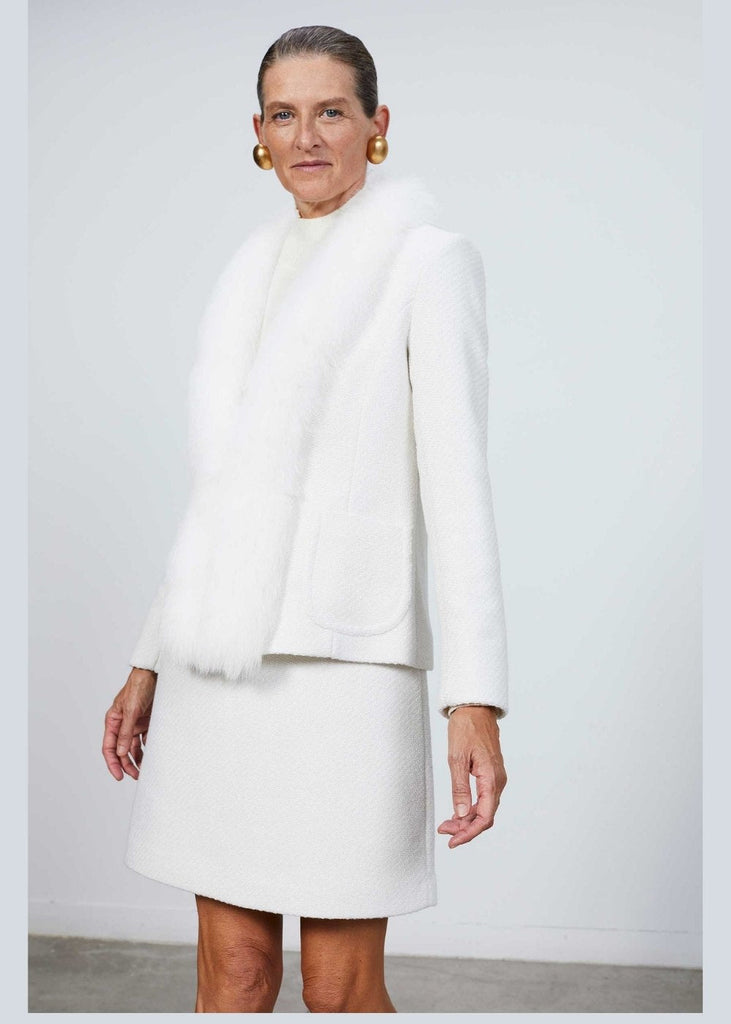 Veste avec col en fausse fourrure - BLANC CASSE