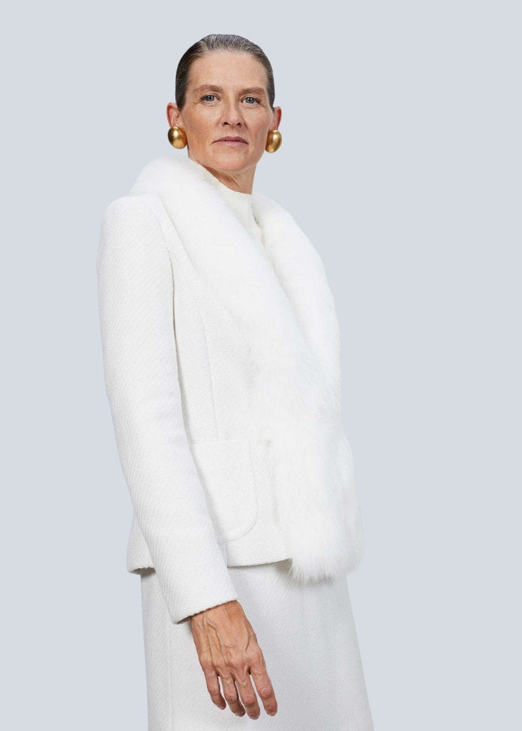 Veste avec col en fausse fourrure - BLANC CASSE
