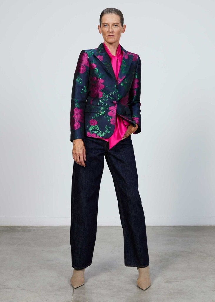Veste satinée imprimé fleurs - FUCHSIA