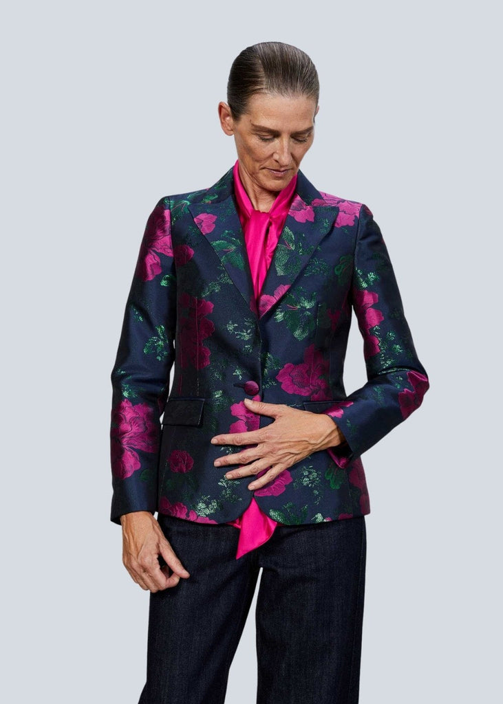 Veste satinée imprimé fleurs - FUCHSIA