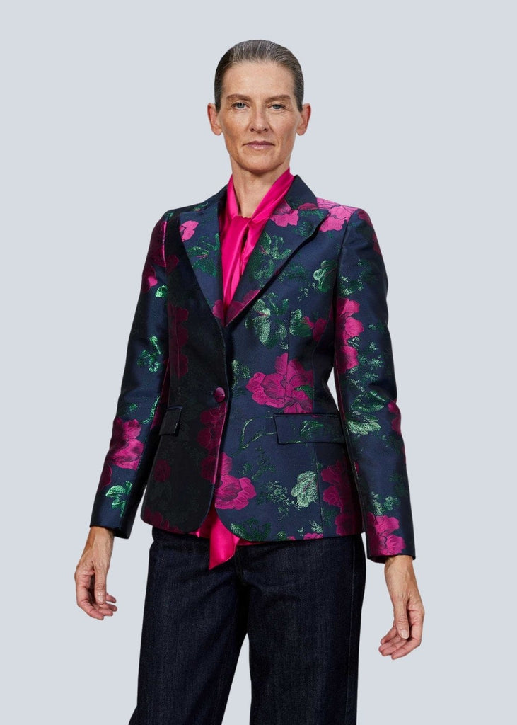 Veste satinée imprimé fleurs - FUCHSIA