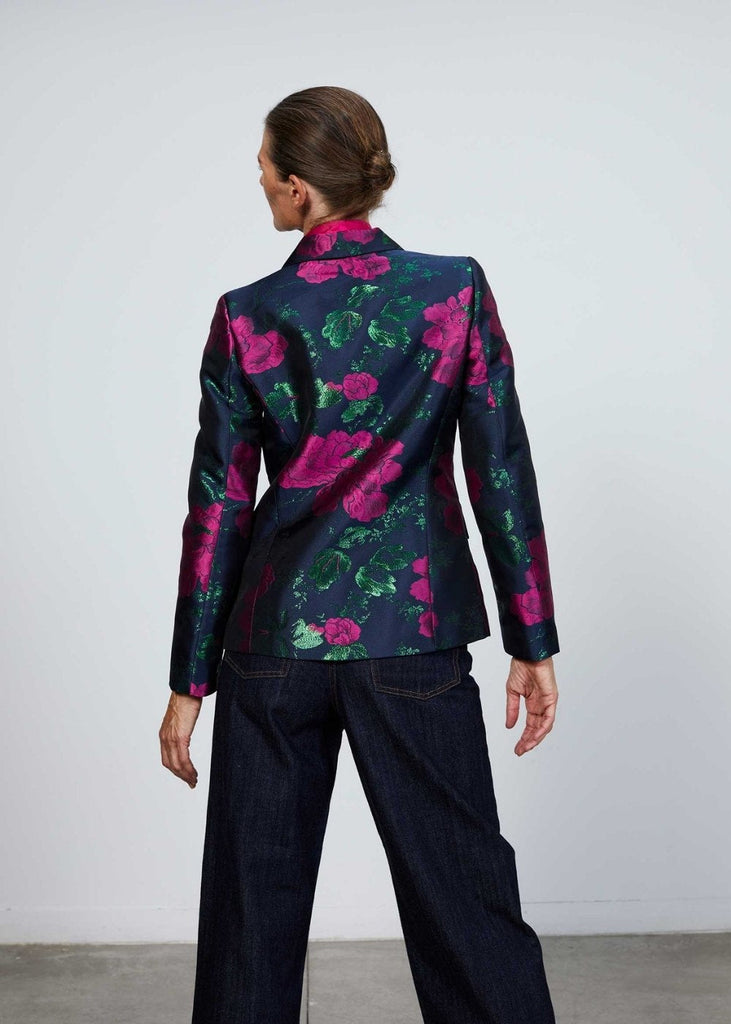 Veste satinée imprimé fleurs - FUCHSIA
