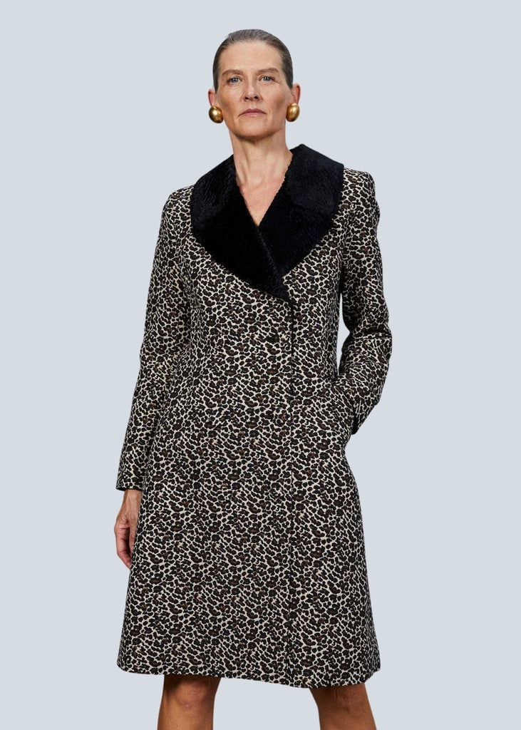 Manteau imprimé léopard avec col en fausse fourrure - MULTICOLOR