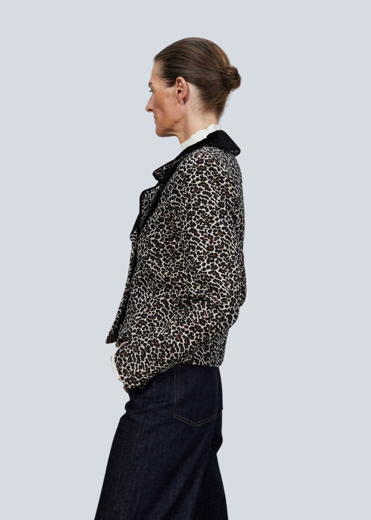 Veste courte imprimé léopard avec col en fausse fourrure - MULTICOLOR