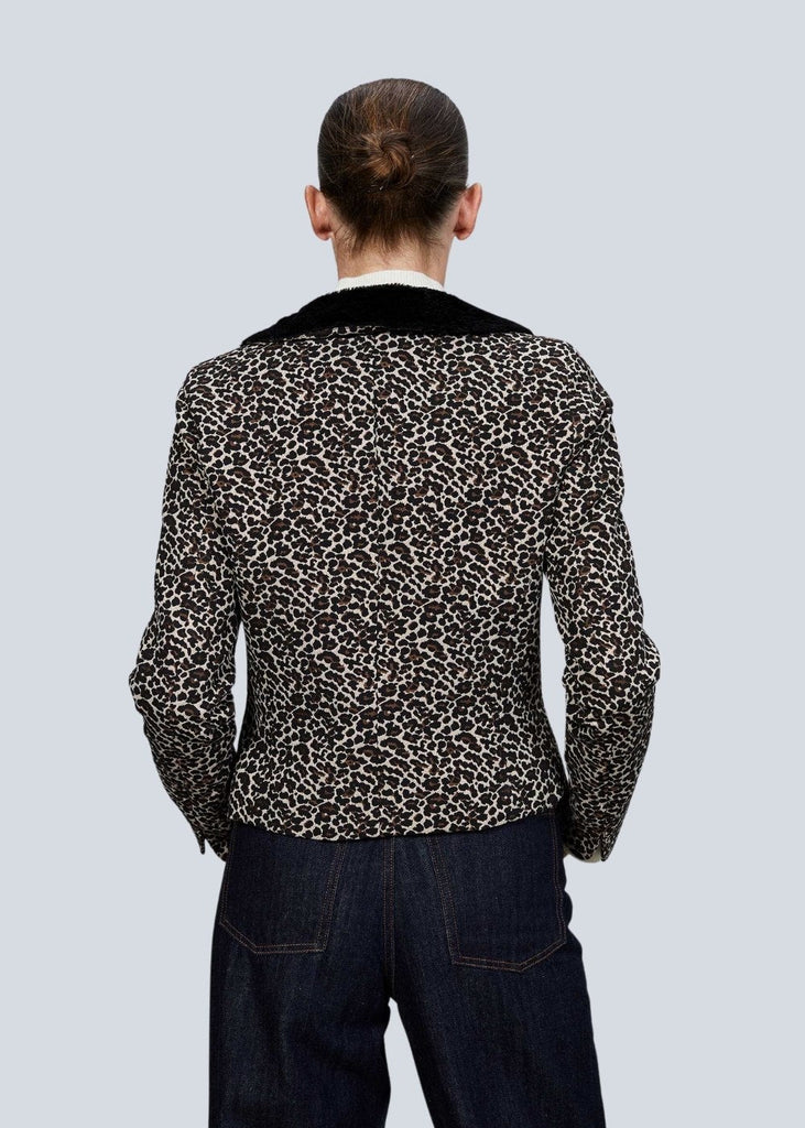 Veste courte imprimé léopard avec col en fausse fourrure - MULTICOLOR