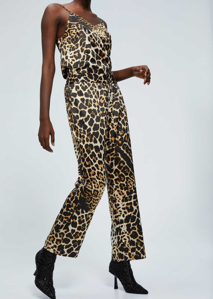 Pantalon satiné imprimé léopard