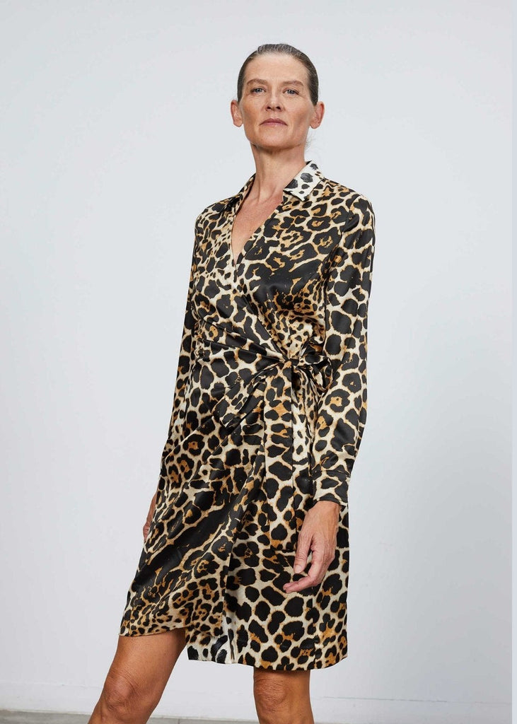 Robe cache-cœur imprimé léopard - MULTICOLOR