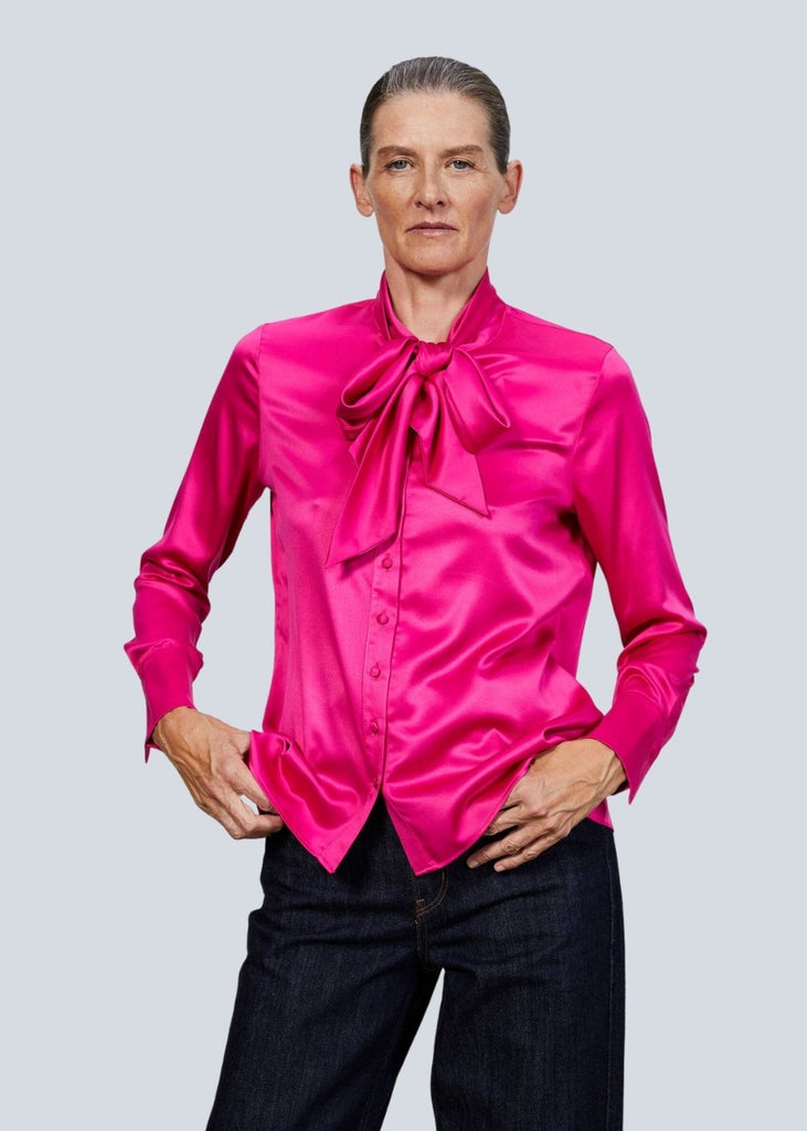 Blouse satinée col lavallière fushia - FUCHSIA