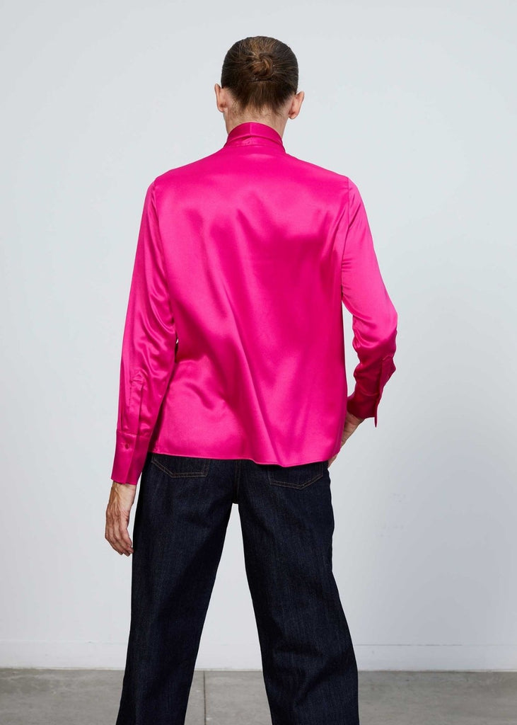 Blouse satinée col lavallière fushia - FUCHSIA