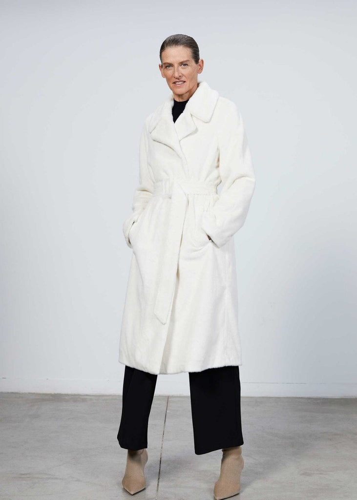 Manteau mi-long ceinturé blanc cassé - BLANC CASSE