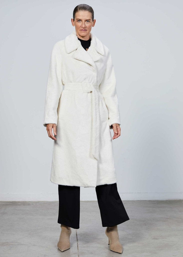 Manteau mi-long ceinturé blanc cassé - BLANC CASSE