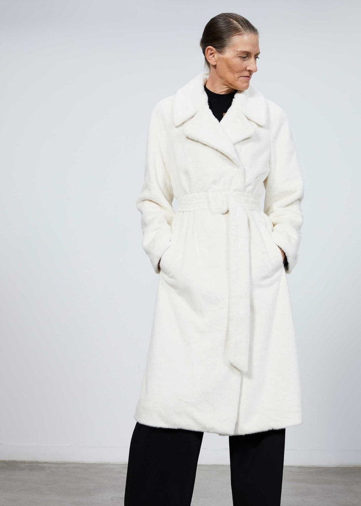 Manteau mi-long ceinturé blanc cassé - BLANC CASSE