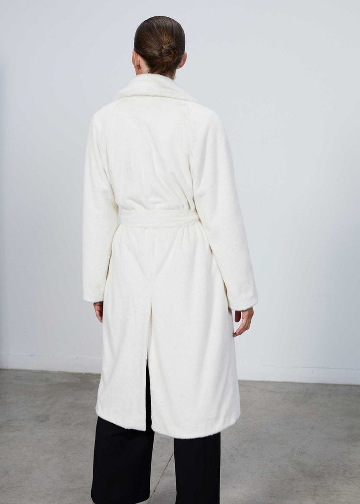 Manteau mi-long ceinturé blanc cassé - BLANC CASSE