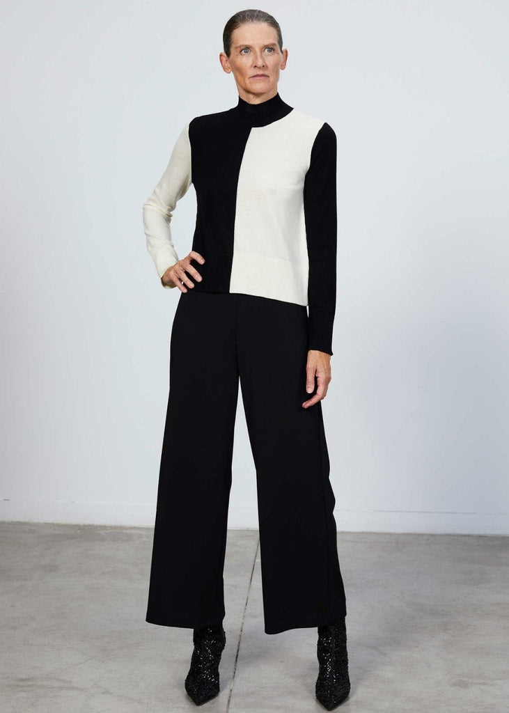 Pull au design asymétrique noir et blanc - BLANC CASSE