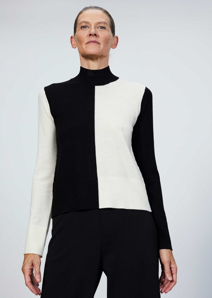 Pull au design asymétrique noir et blanc - BLANC CASSE
