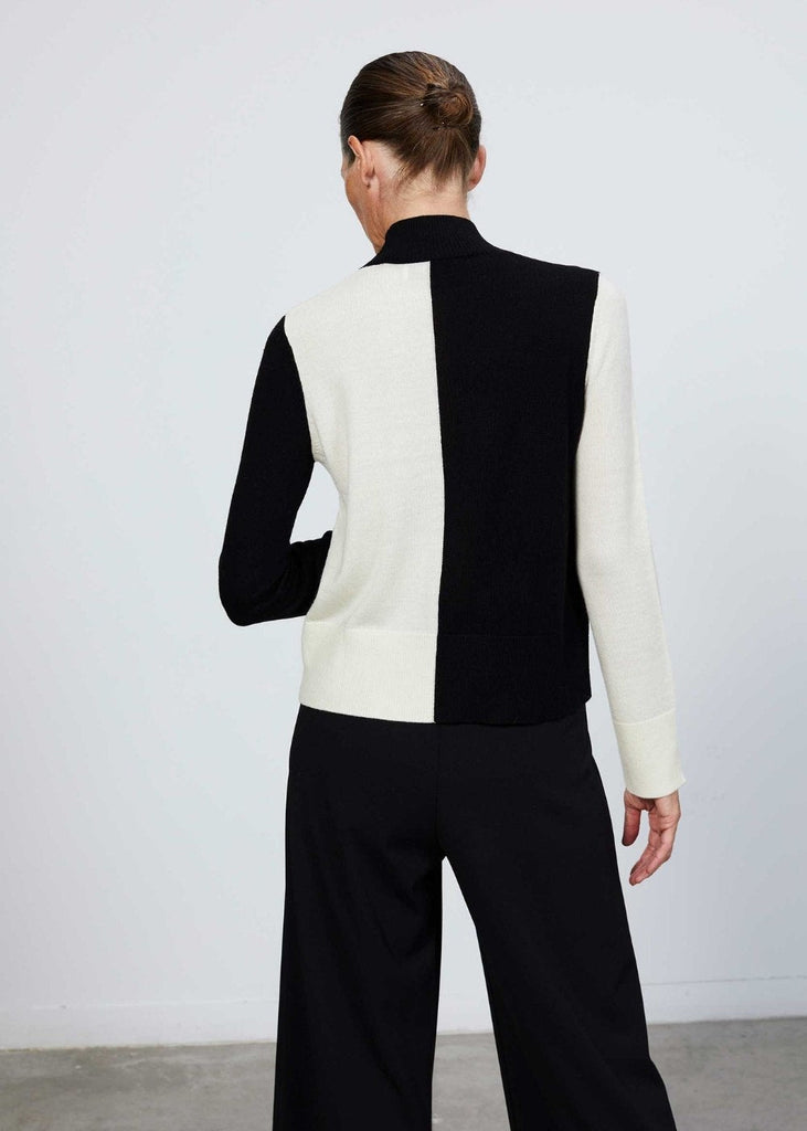 Pull au design asymétrique noir et blanc - BLANC CASSE