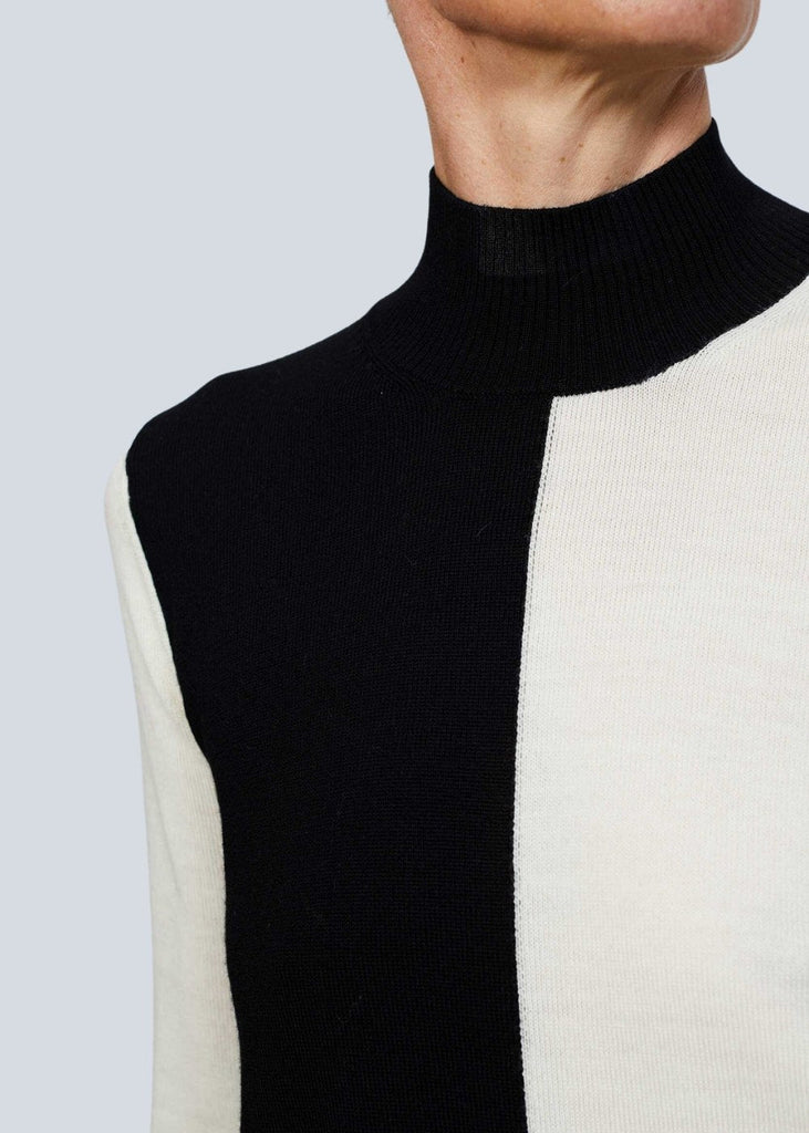Pull au design asymétrique noir et blanc - BLANC CASSE