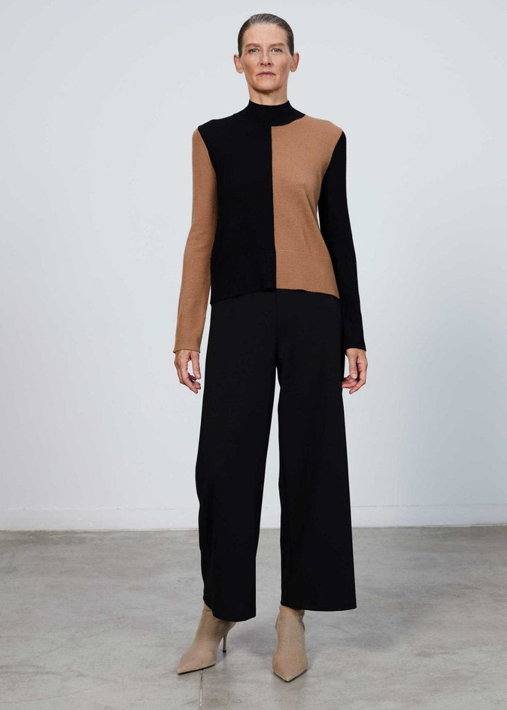 Pull au design asymétrique noir et camel - CAMEL