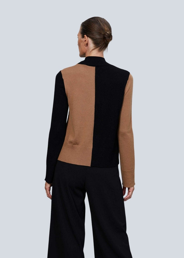 Pull au design asymétrique noir et camel - CAMEL