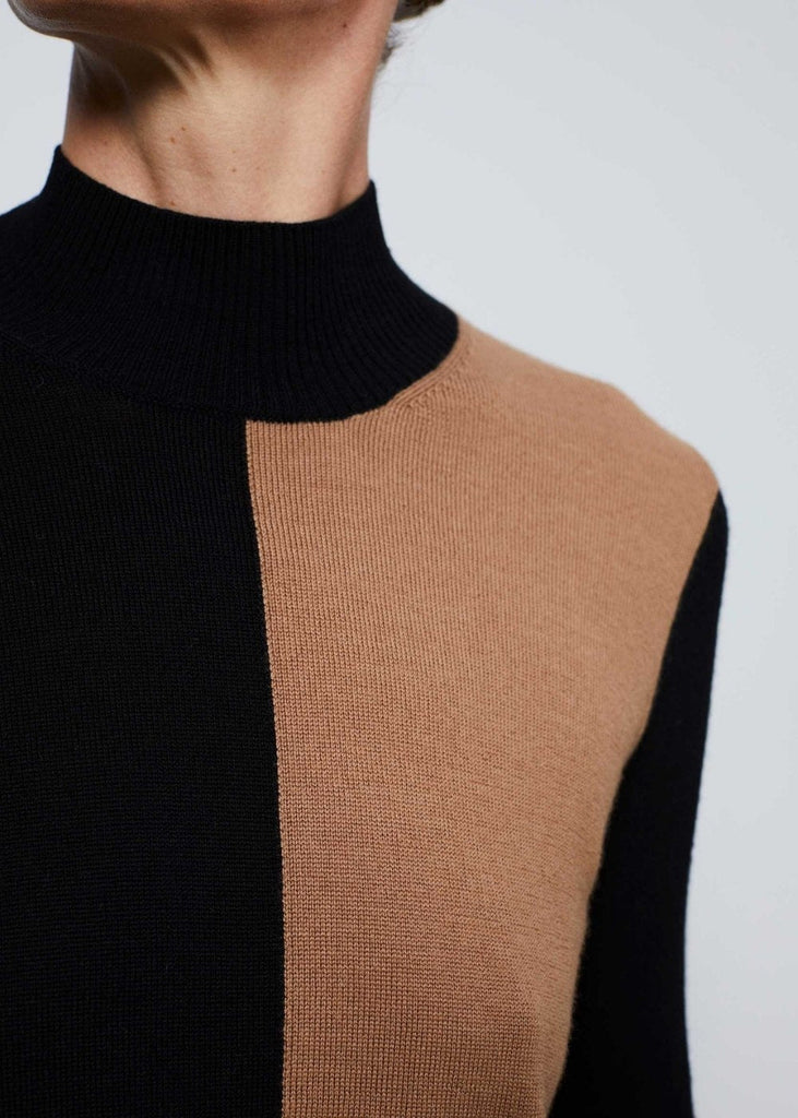 Pull au design asymétrique noir et camel - CAMEL