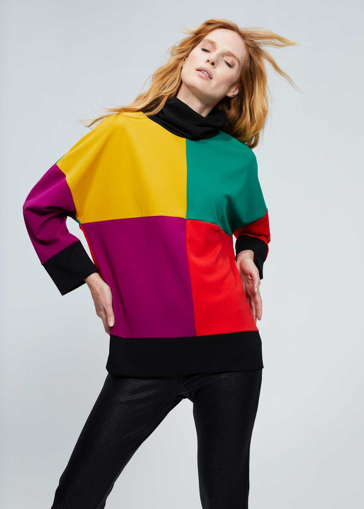 Pull col roulé multicolore