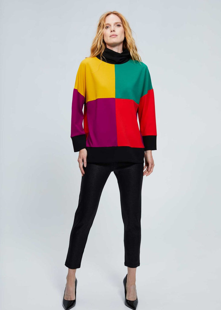 Pull col roulé multicolore