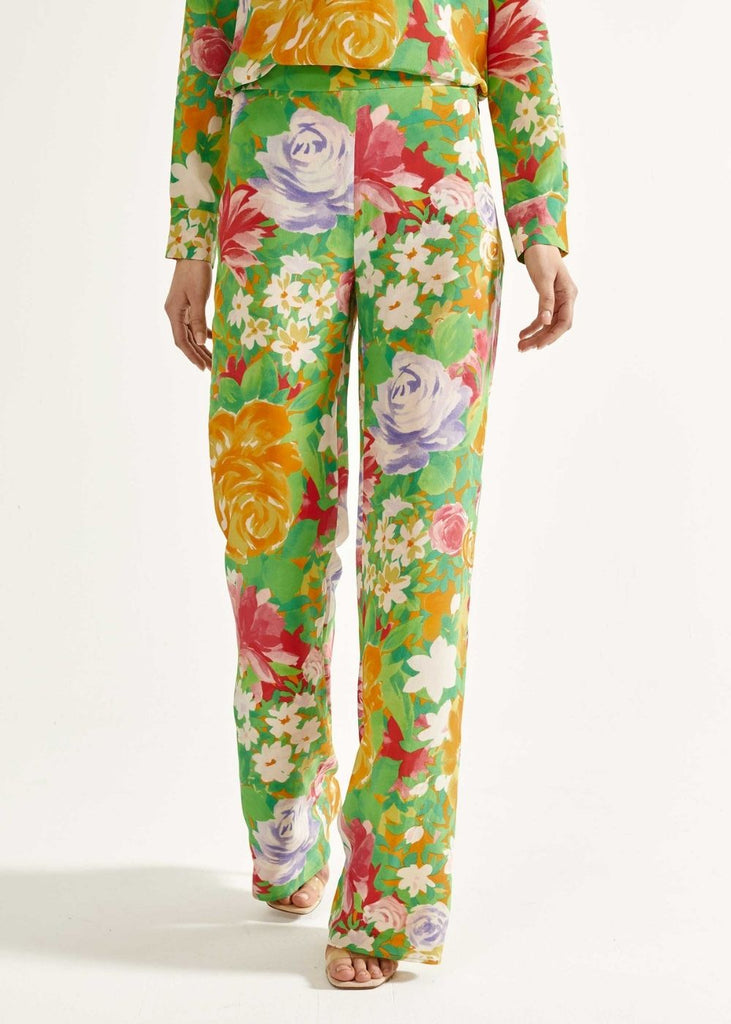 Pantalon fluide à motif fleuri multicolore