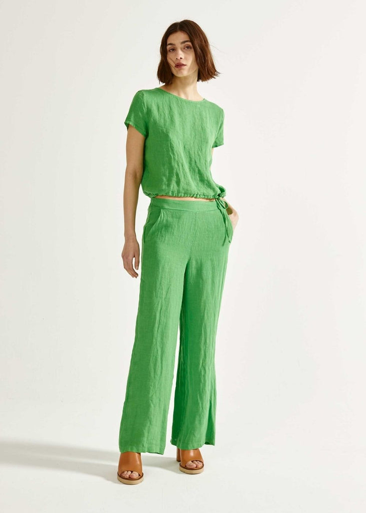 Pantalon large en lin vert