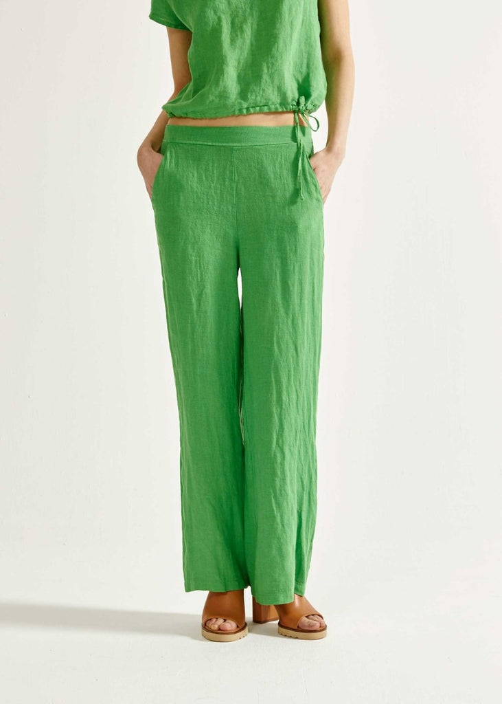 Pantalon large en lin vert