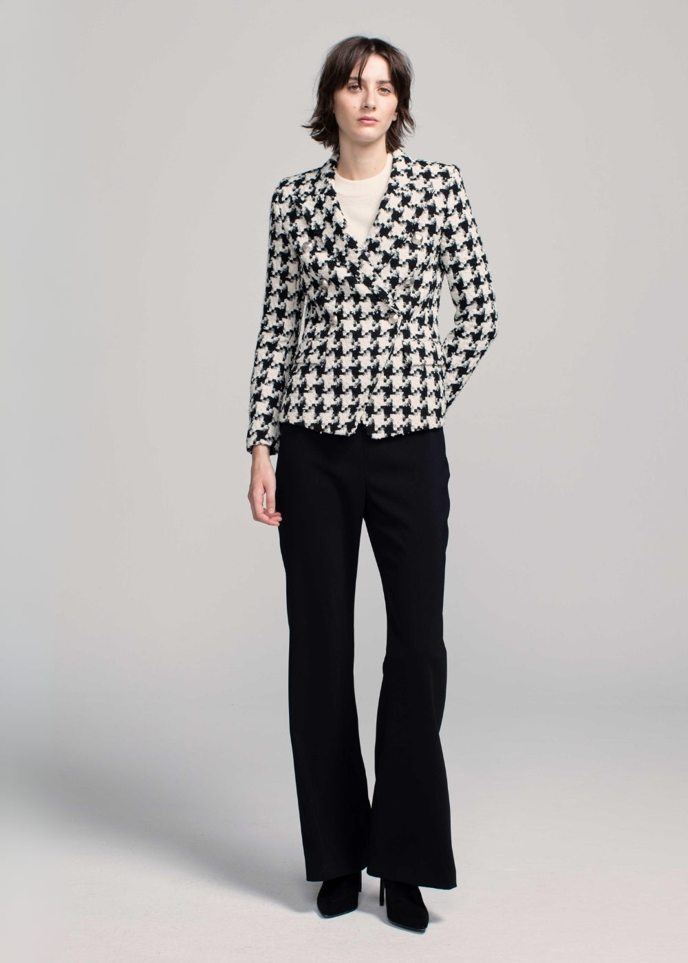 Veste blazer en tweed pied de poule noir Georges Rech Paris