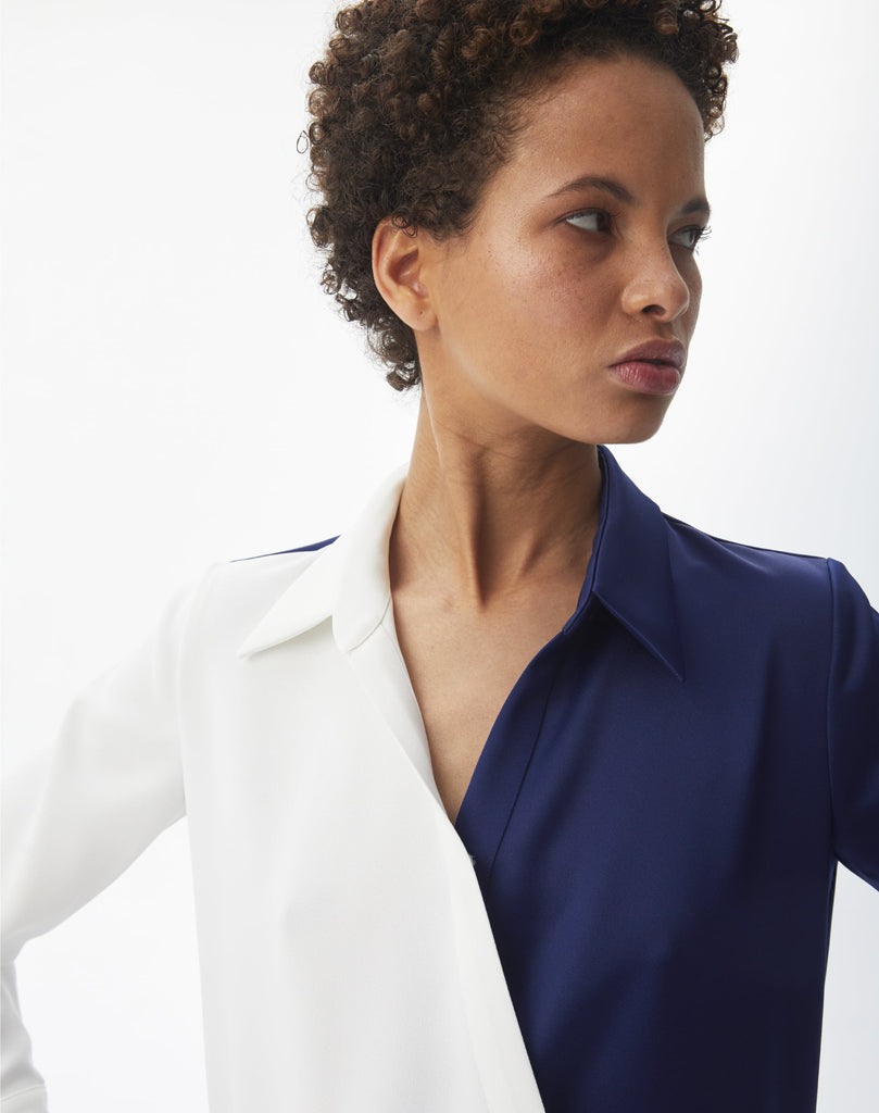 Chemise croisée bicolore - BLEU_FONCE