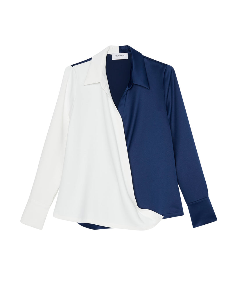 Chemise croisée bicolore - BLEU_FONCE