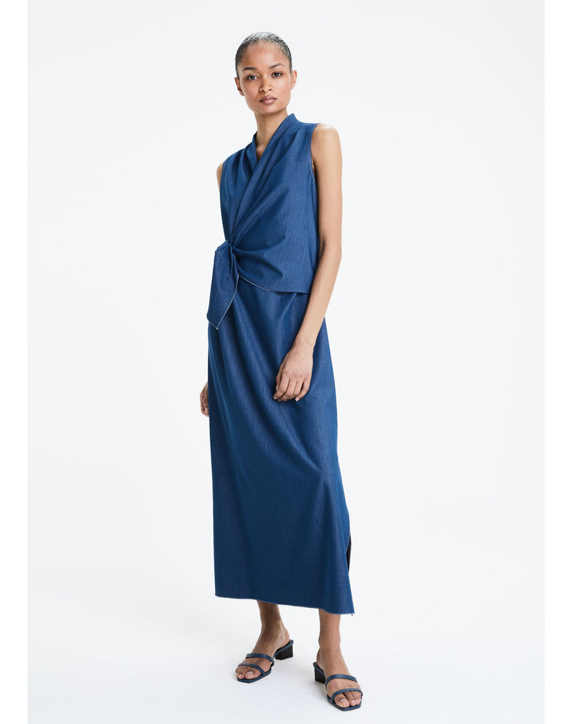 ROBE CROISEE EFFET DENIM - BLEU MOYEN