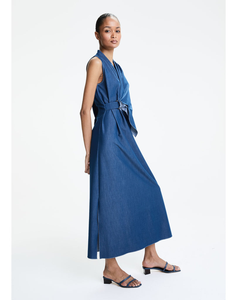 ROBE CROISEE EFFET DENIM - BLEU MOYEN