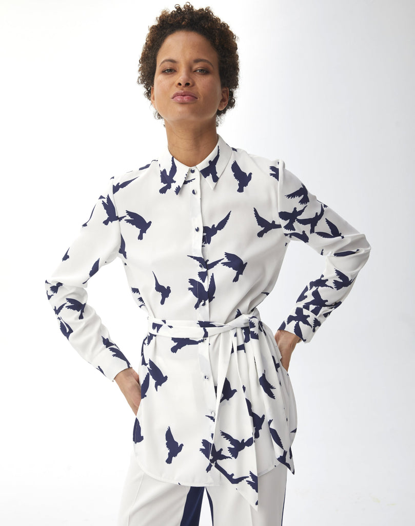 
Chemise imprimé oiseaux  - BLEU_FONCE