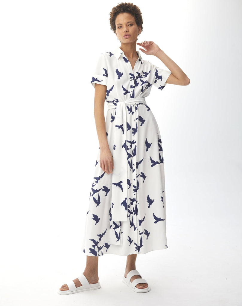 Robe longue imprimé oiseaux - BLEU_FONCE