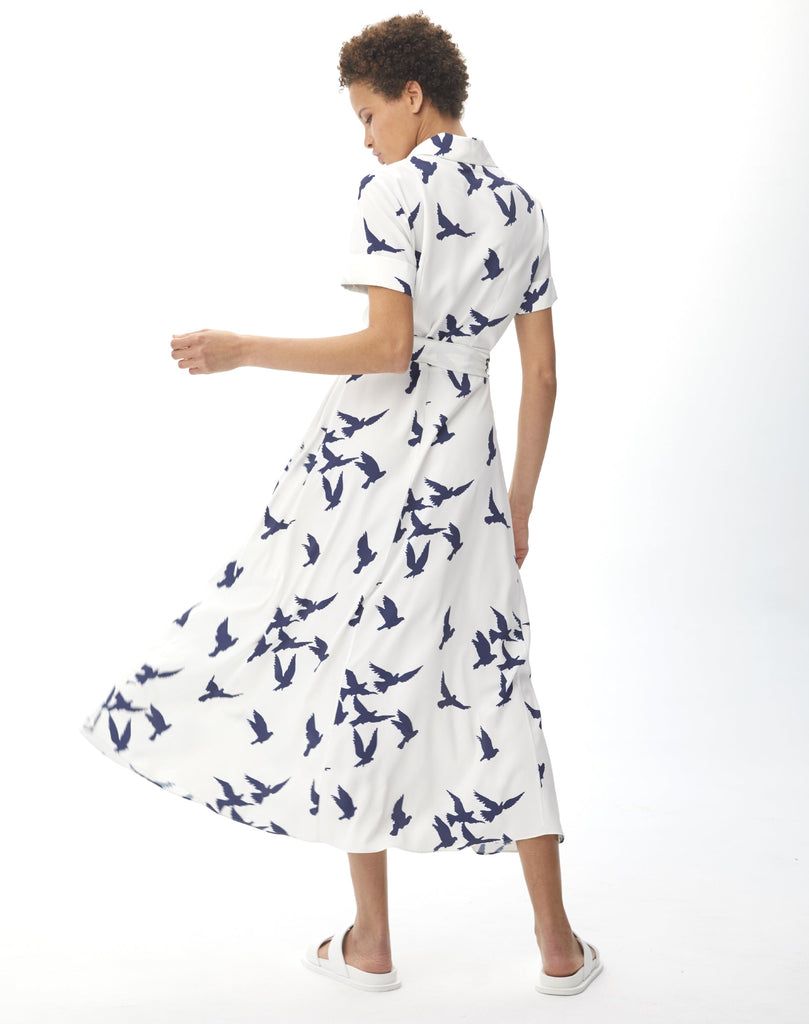 Robe longue imprimé oiseaux - BLEU_FONCE