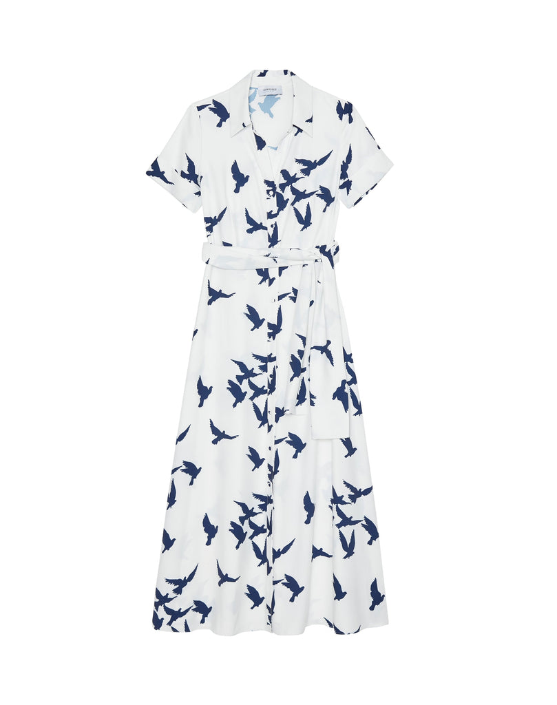 Robe longue imprimé oiseaux - BLEU_FONCE