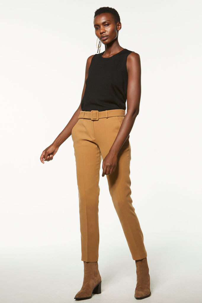 Pantalon droit avec ceinture - HAVANE