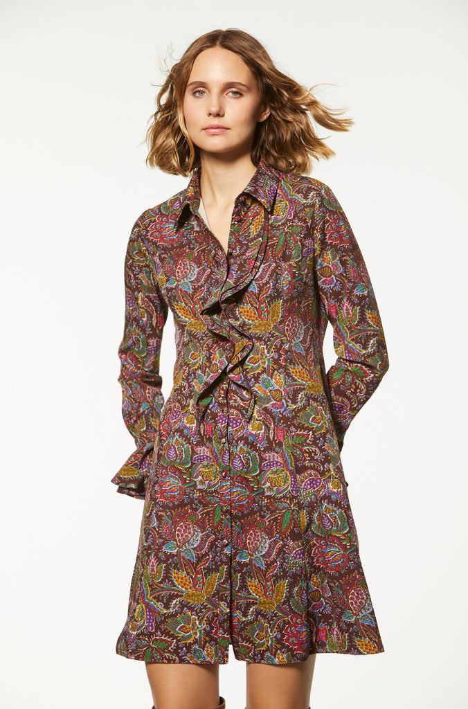 Robe chemise à volants - MULTICOLORE