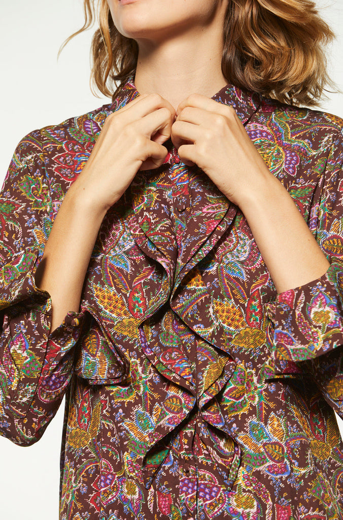 Robe chemise à volants - MULTICOLORE