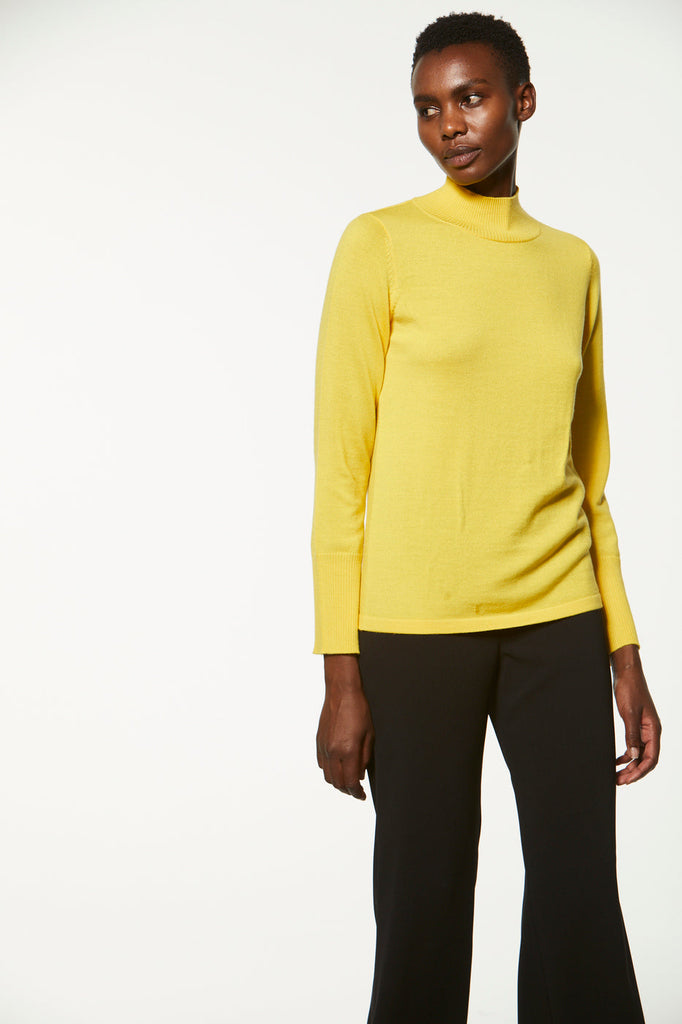 Pull col cheminé en laine - JAUNE MOYEN