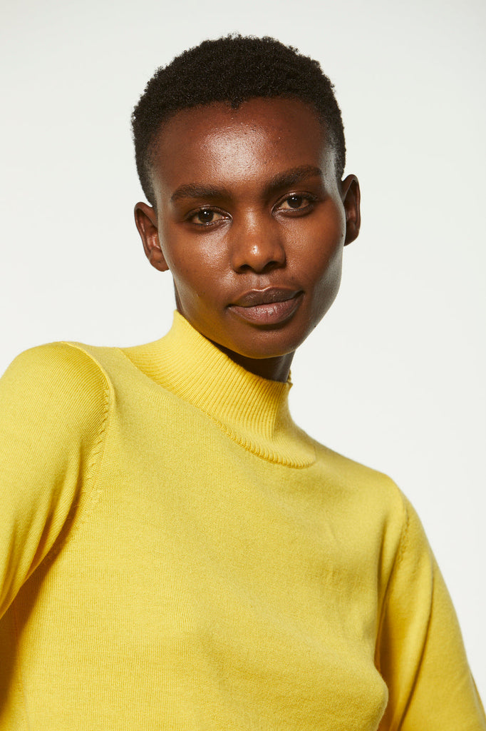 Pull col cheminé en laine - JAUNE MOYEN